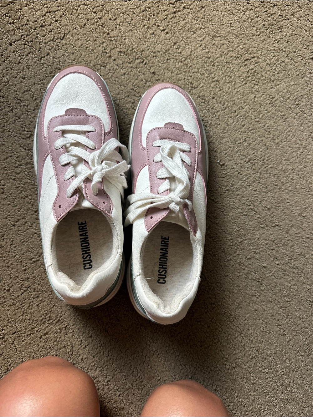 Cushionaire Women’s White and Pink Lace-Up Sneakers